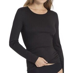 Calida Long Sleeve Natural Luxe Shirt Womens XS Black Tencel Stretch Switzerland